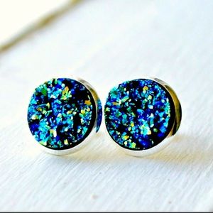 Blue Druzy Earrings